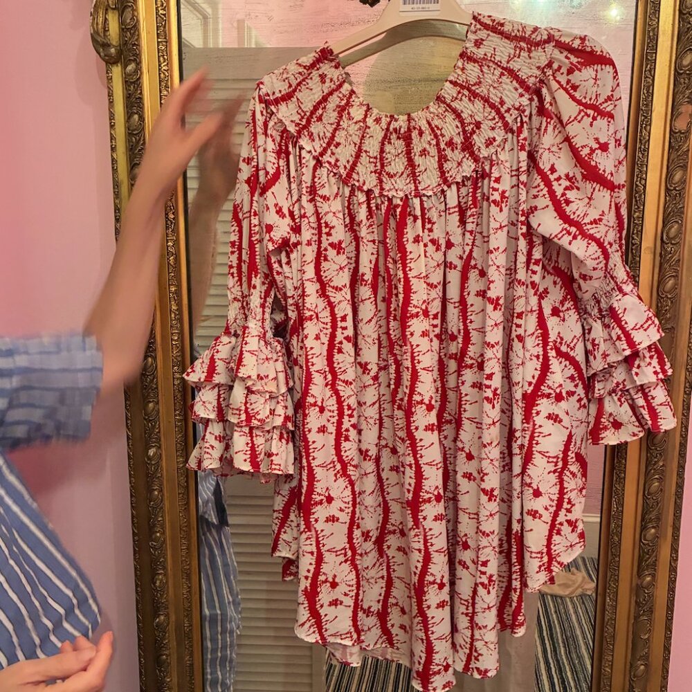 Gracia off the shoulder red and white ruffle dress